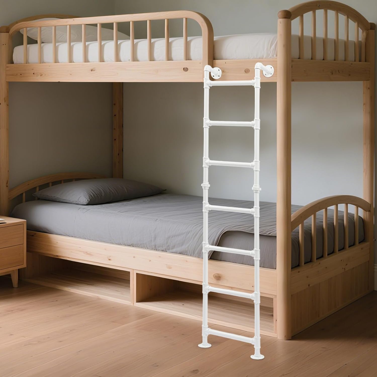 7 Step Bunk Bed Ladder, Carbon Steel Loft Ladder Heavy Duty 440 lbs, Space Saving Vertical Ladder for Attic Loft/Dorm/RV Deck/High Bed/Outside/Apartments (White)