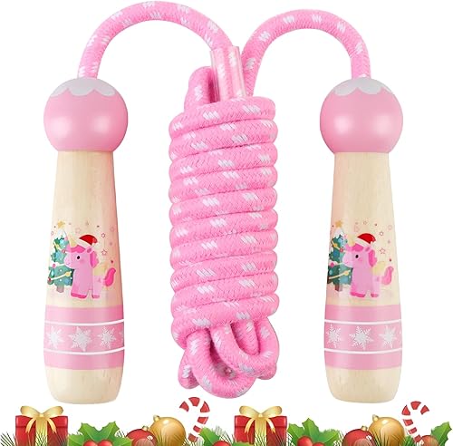 Lorvain - Cuerda de saltar ajustable para niños, cuerda de saltar para niños con mango de madera para niñas y niños, cuerdas de salto pesadas para