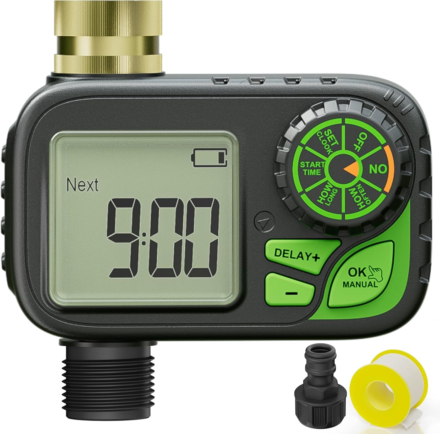 Sprinkler Timer Water Hose Timer - Programmable Digital Irrigation Outdoor Waterproof with Rain Delay, Manual & Automatic Watering System for Yard Lawn Garden Hose, Brass Inlet 1 Outlet