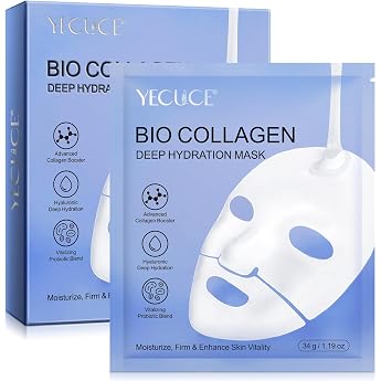 Organic Collagen Deep Hydration Mask Intensive Moisture Collagen Boost Mask Improves Elasticity Anti-Ageing and Rejuvenation Cloth Mask Reduces Fine Lines and Wrinkles Pack of 6