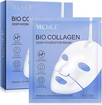 قناع الوجه Bio Collagen 6 قطع، ترطيب مكثف، تقليل الخطوط الدقيقة والتجاعيد، قناع هيدروجيل مهدئ ومرطب بين عشية وضحاها، تصغير المسام، تحسين المرونة، صفائح مضادة للشيخوخة وإعادة الترجيف