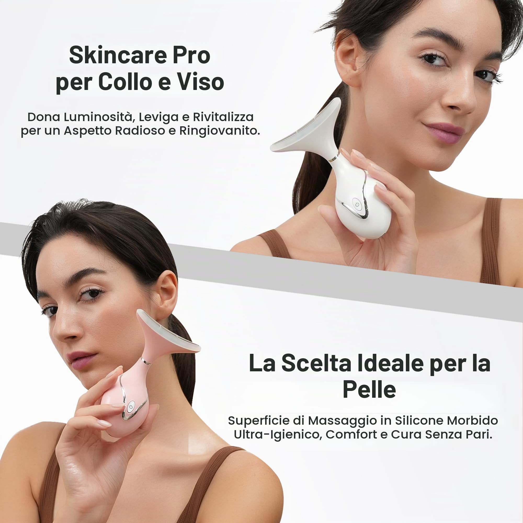 VRAIKO Iris Massaggiatore per Collo e Viso,Strumento di Sculpting Faciale con Base di Ricarica,Massaggio Microcorrente per Sollevamento,LED Triple-Action e Termico per Migliore Assorbimento (Bianco)