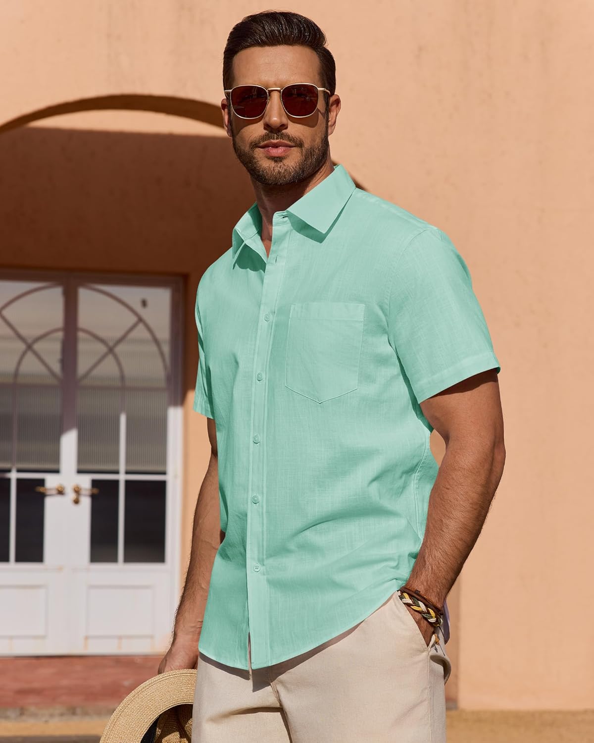 Alimens & Gentle Mens Linen Shirt Short Sleeve Casual Untucked Button Down Cotton Shirts Lightweight Beach Tops Summer - Image 3