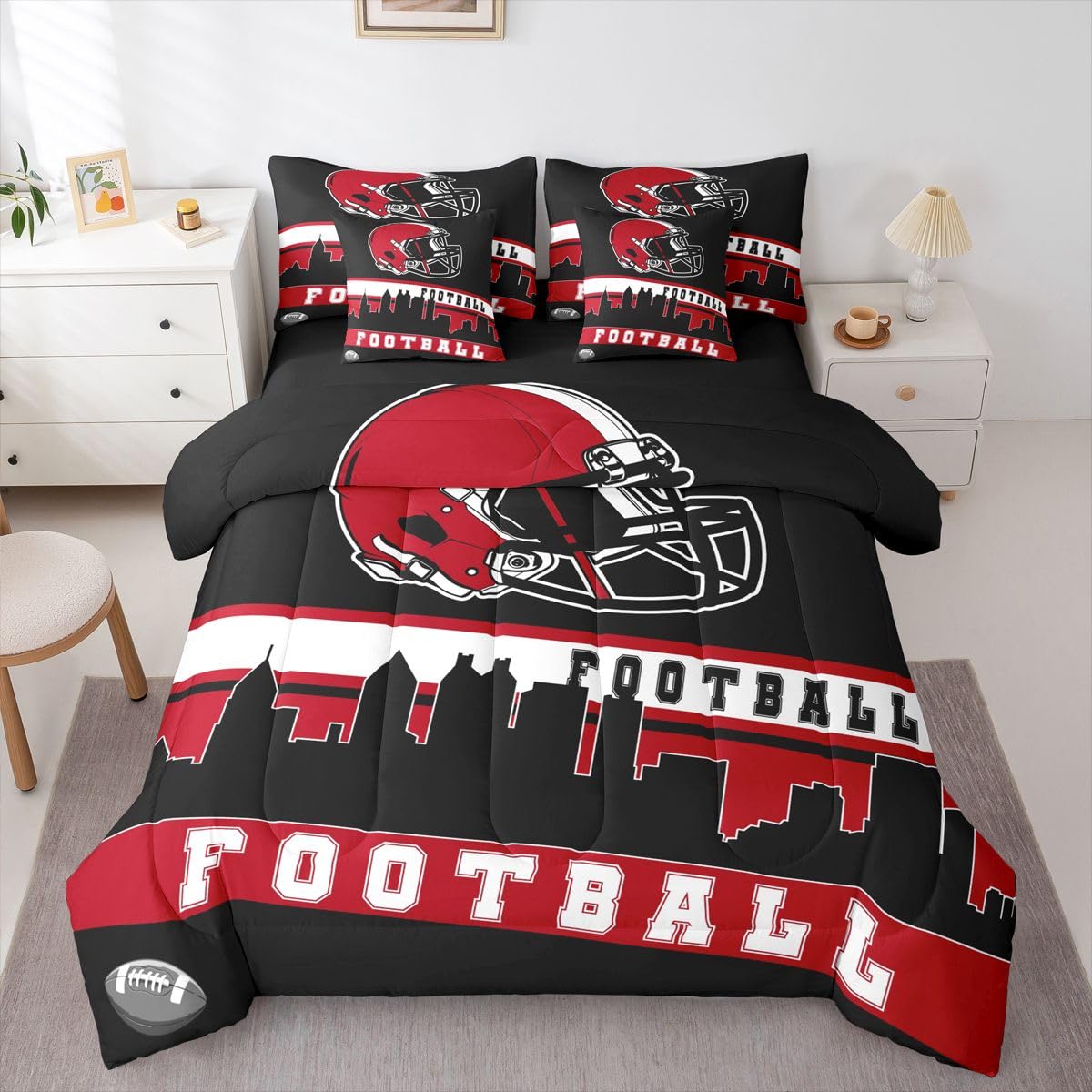 Erosebridal Football 7 Pcs Comforter Set Football Fans Bedding Queen