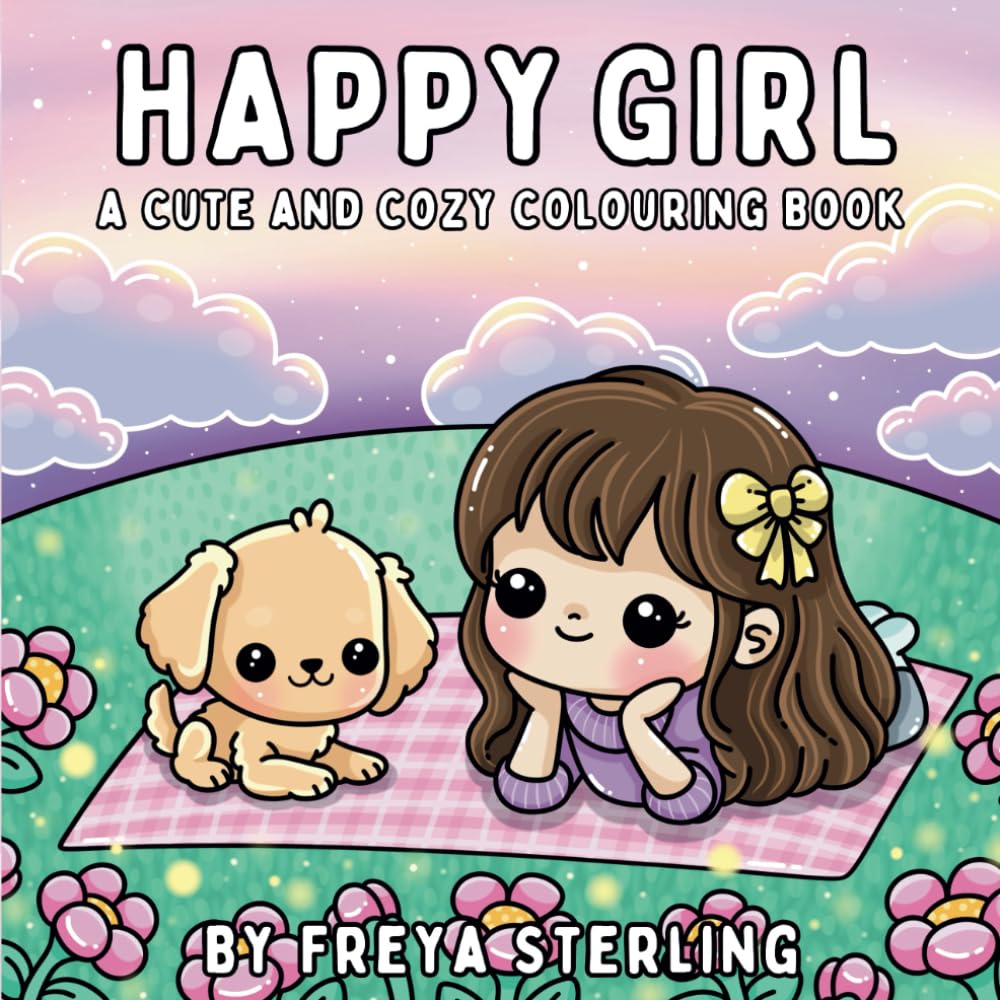 Happy Girl - A Cute and Cozy Colouring Book: Adorable Scenes and Smiling Characters for Adults and Teens, Bold and Easy Designs for Stress Relief and Relaxation (Cute Big Eyed Girls)