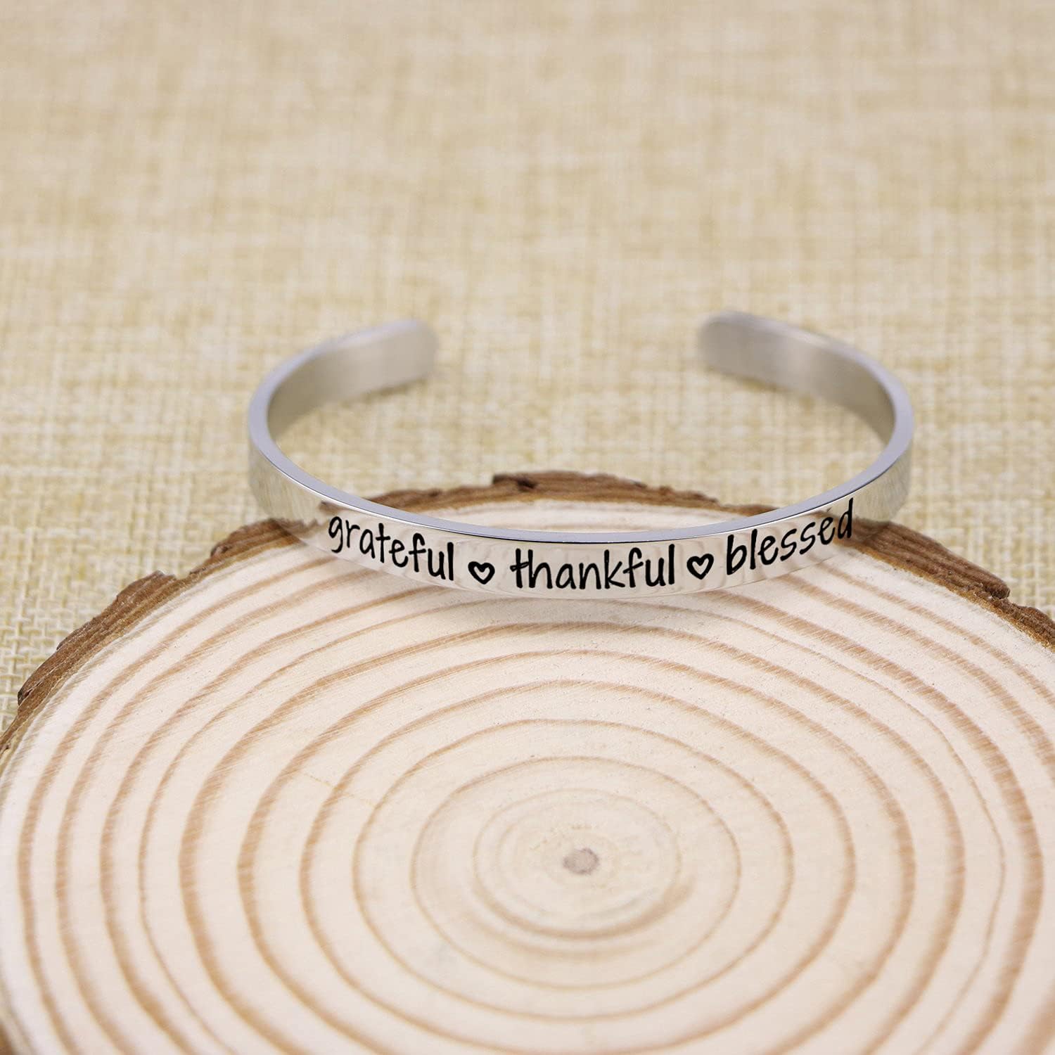 Jvvsci Grateful Thankful Blessed Cuff Bracelet, Inspirational Motivational Gift, Friends BFF Sisters Encouragement Gift