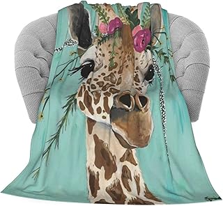 Foruidea Giraffe with Floral Headpiece Flannel Throw Blanket Bed Blanket as Bedspread/Coverlet/Bed Cover Soft, Lightweight, Warm and Cozy 40x50 inch for Boys Girls