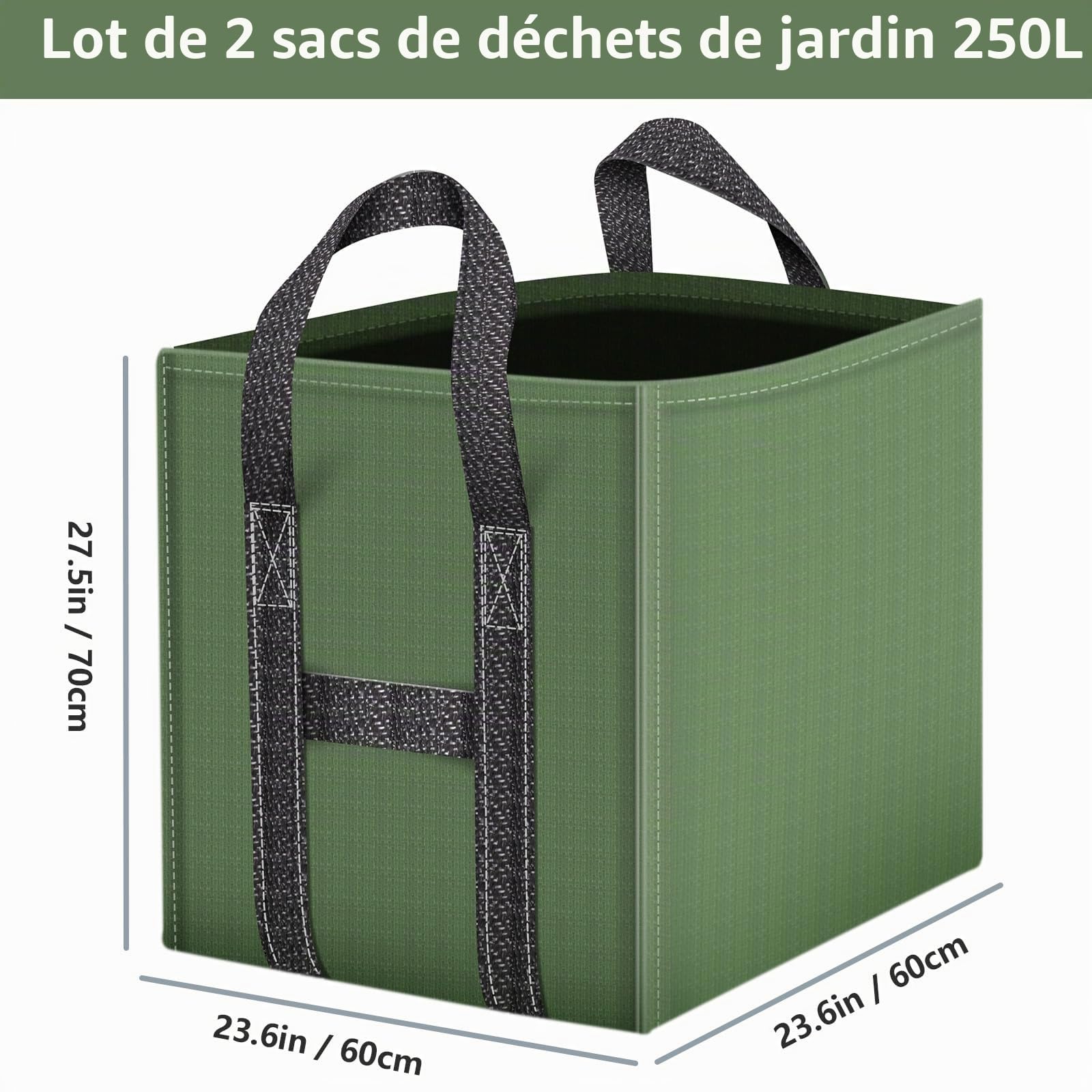 Sac Jardin Dechets Verts 2x250L, Sacs de déchets Jardin résistants en PP Robuste, Sacs Poubelle de Jardin Pliables et Réutilisables, étanche sac vegetaux jardin avec Poignées