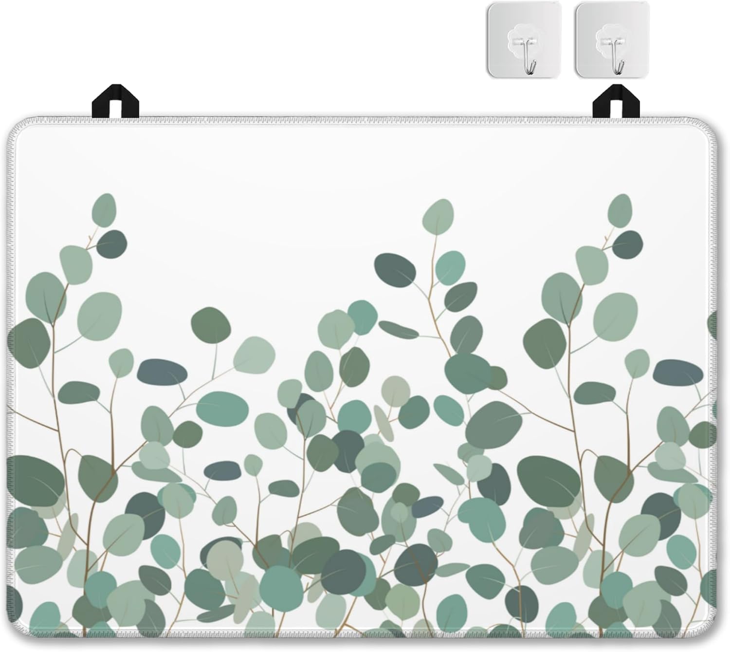 Electric Stove Top Cover Protector – Boho Green White Eucalyptus Leaf Glass Flat Top Stove Mat Oven Induction Cooktop Mat for Ceramic Countertop Mats Heat-Resistant Dish Drying Mat