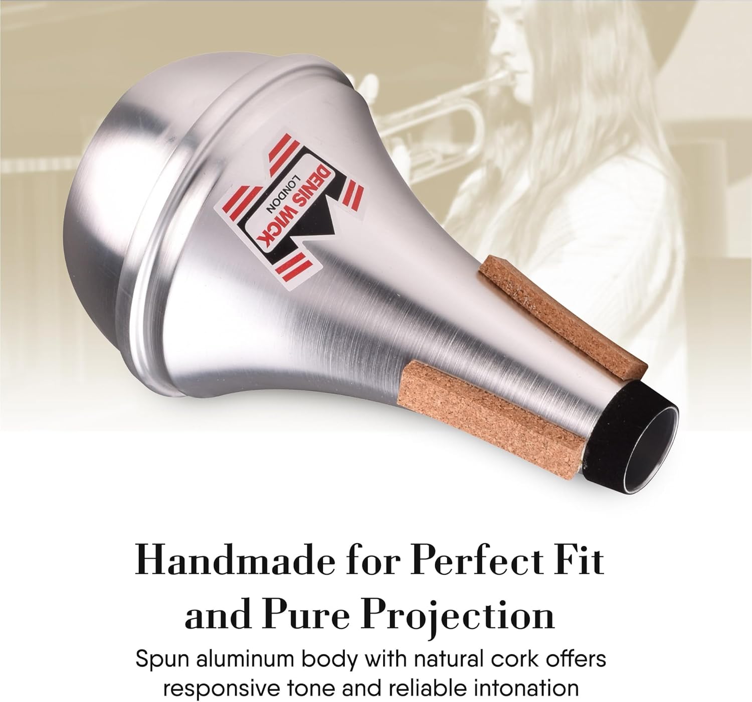 Denis Wick Straight Mute for Trumpet or Cornet, 5504 - Hand-Spun Aluminum Mute with Natural Cork - Brilliant Tone, Reliable Intonation & Tight-Bell Fit for Performance - 6.1 x 3.4 x 3.4 In, 2.26 oz