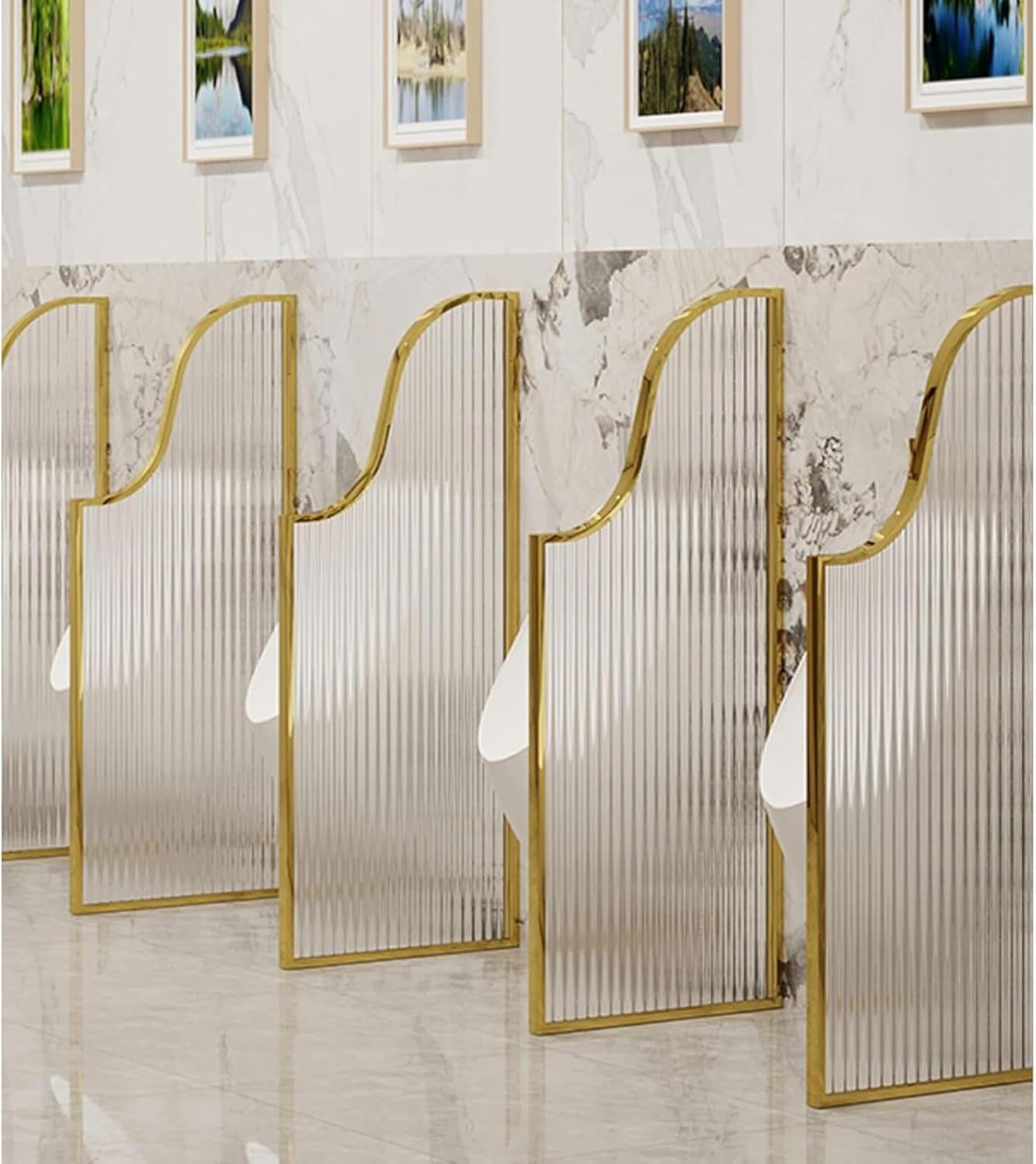 Gold Urinal Partition Divider - Tempered Glass Toilet Screen, Wall Privacy Panel for Men's Public Restrooms, 2pcs Urinal Privacy Accessories for Enhanced Hygiene