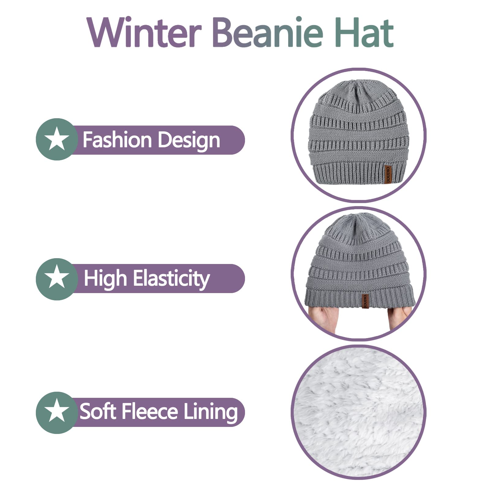Women Beanie Hat Gloves and Scarf Set Winter Warm Knit Cap Thick Fleece Lined Neck Warmer Gray Snow Ski Cold Weather, Gorras Gorros Guantes Bufandas de Invierno para Mujer, Gift for Mom