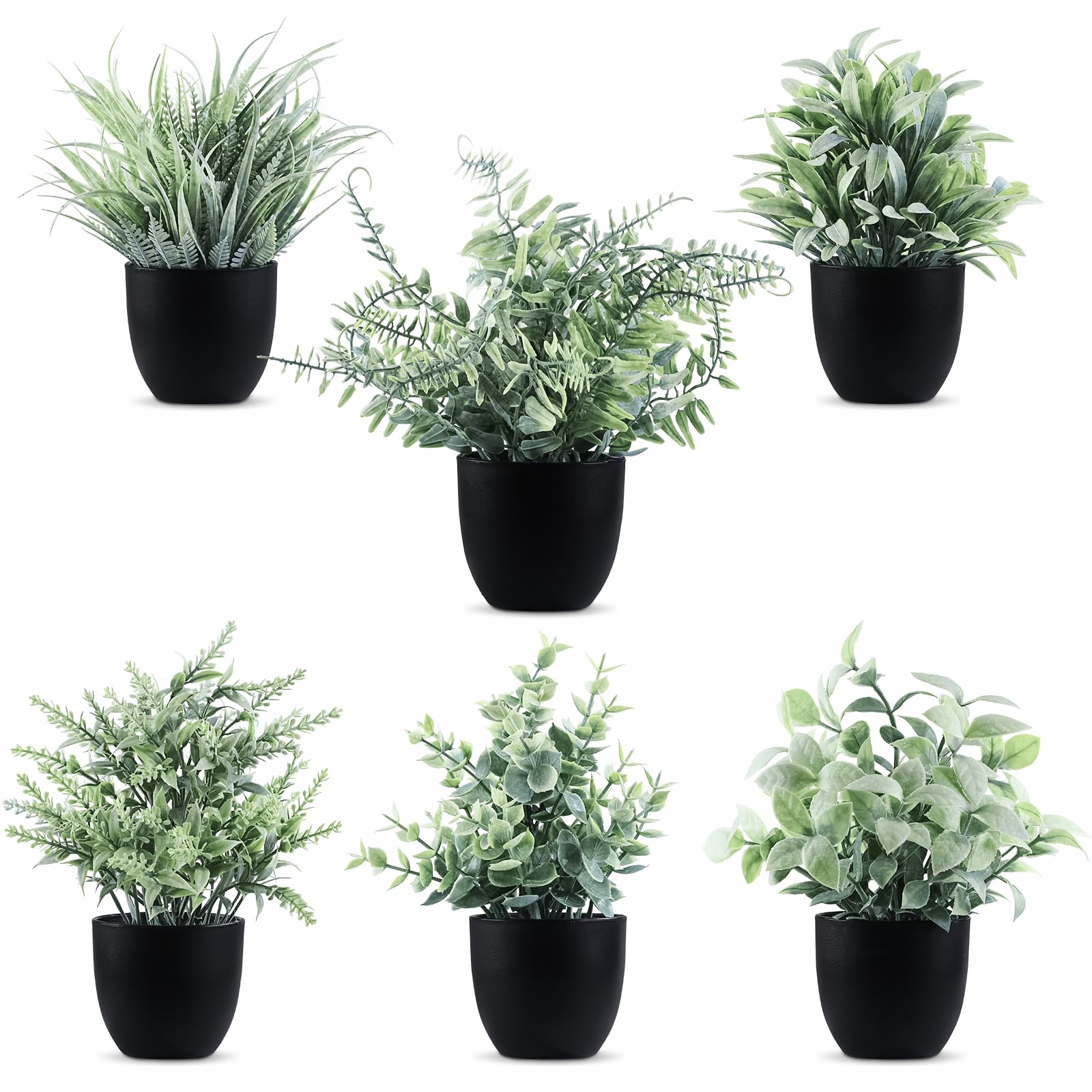 TngsChryxia Fake Small Plants, Mini Artificial Greenery Potted Plants for Office Desk Accessories Decor, Mini Bathroom Faux Plant for Table Desk Home Laundry Room Farmhouse Decoration (Black)