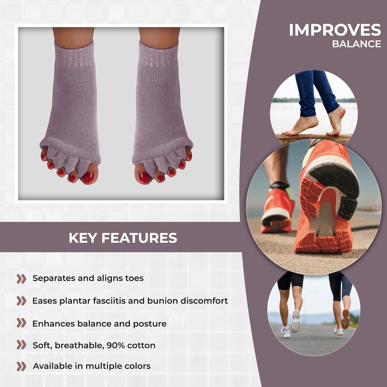 Happy Feet Toe Alignment Separator Socks, Prevent Foot Cramps and hammertoes, Toe Separator Massage Socks