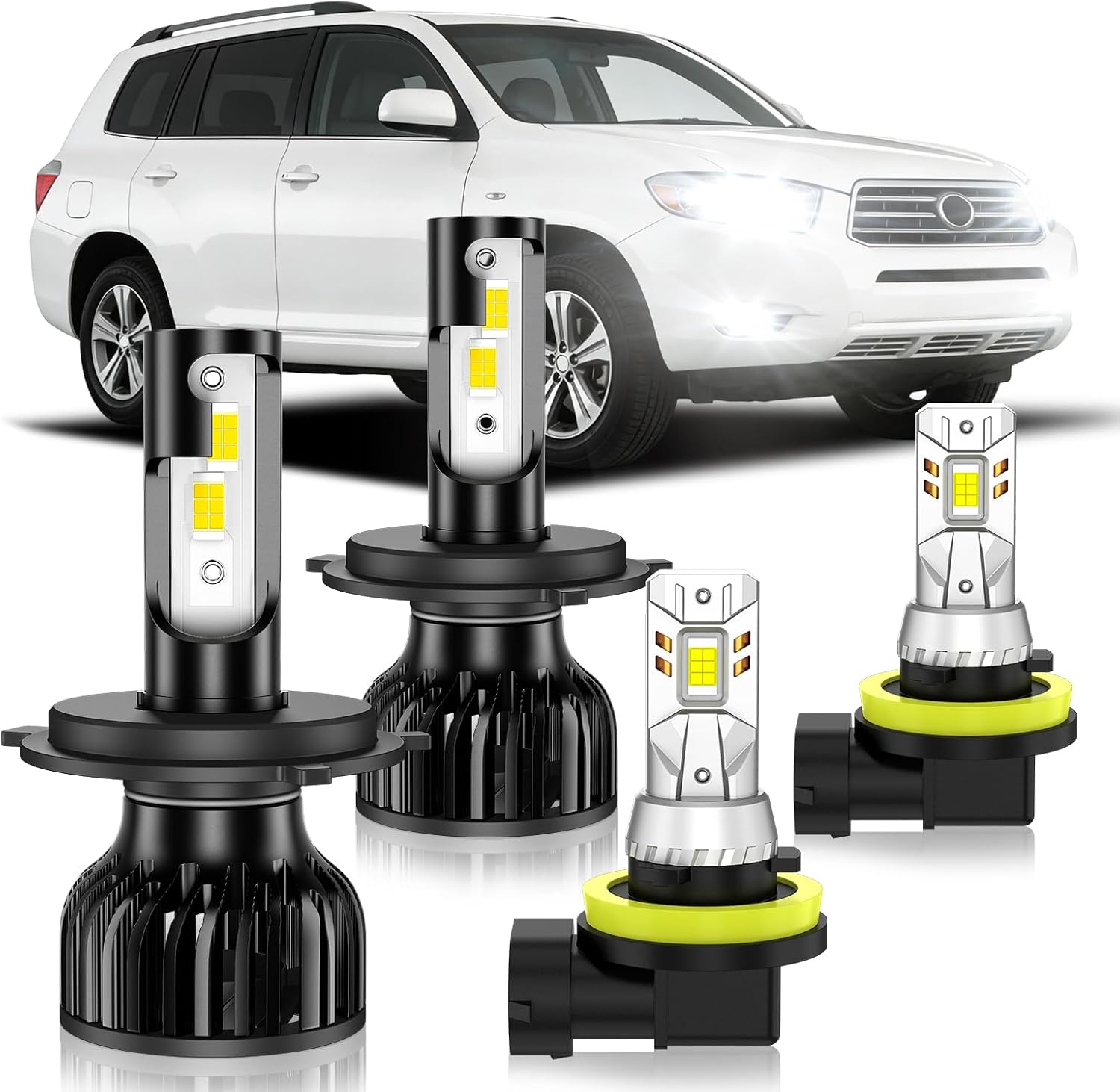 Fit for 2008-2010 Toyota Highlander Fog Light Bulb, Hi&Lo Dual Beam Fog Light Bulb Combo, 600% Upgraded Brightness, 6000K White, Hollow Out Base & Fan Cooling, Pack of 4
