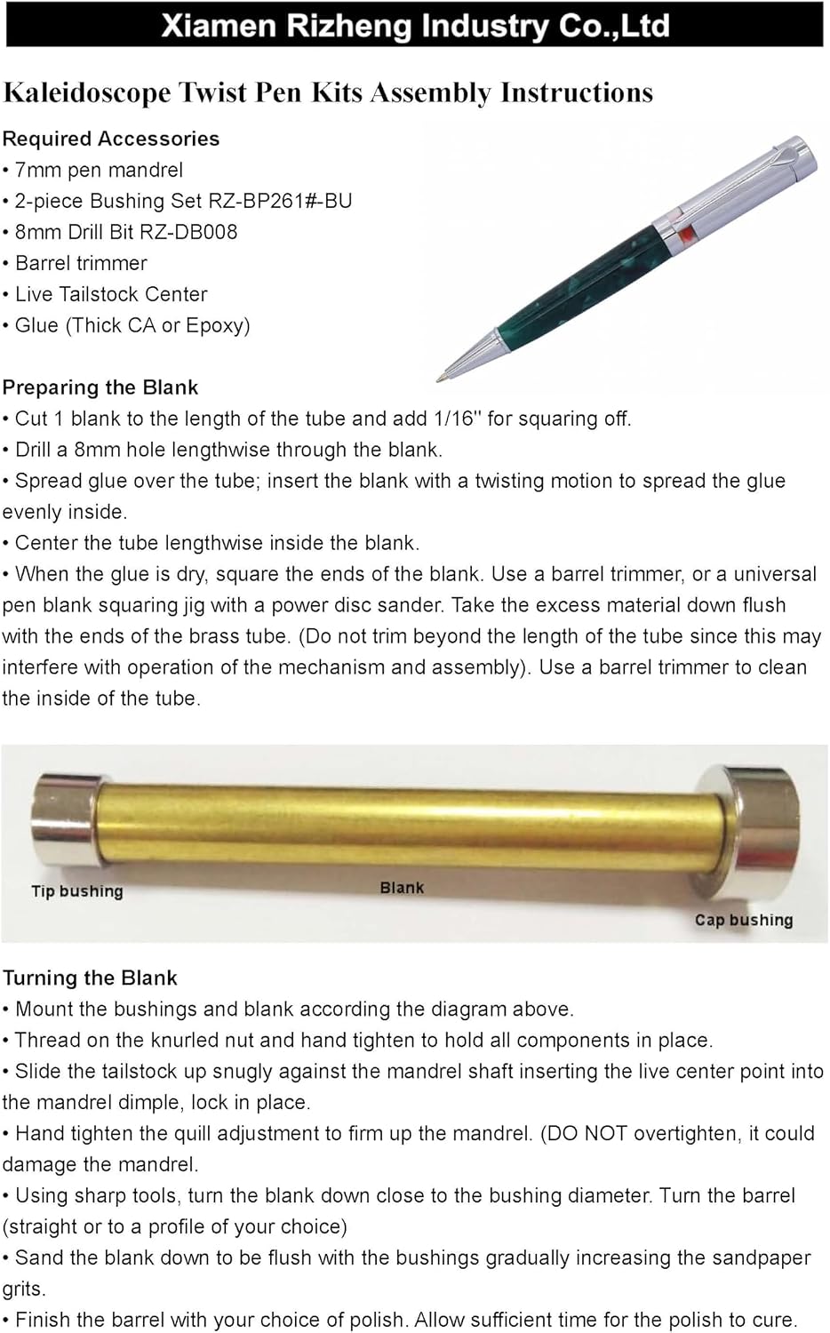 AS-BP261#-G, DIYKITSMALL, Gold kaleidoscope twist pen kits, Woodturning Kit (10 pack)