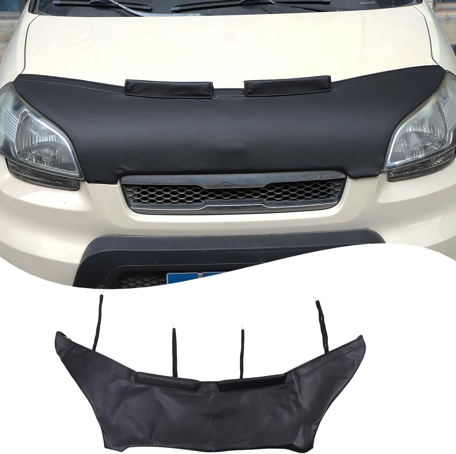 Black Leather Front Hood Cover Engine End Bra Protector Compatible with Kia Soul 2009-2013 Car Engine Hood Cover,Front Hood Cover Bra Protector Cover