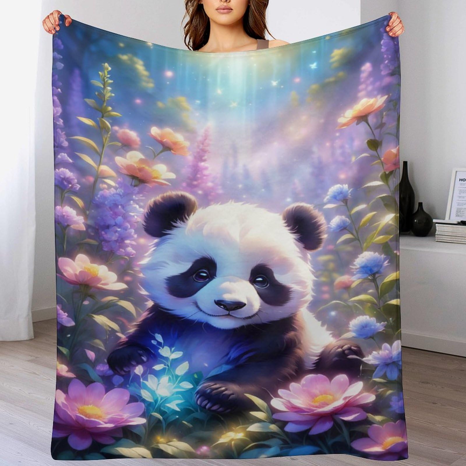 Couverture polaire panda 180x200 en flannel douce pour canapé