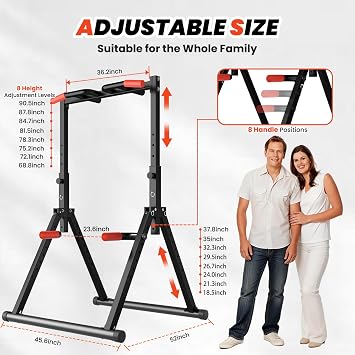 DOBESTS Foldable Power Tower Dip Station, Free Standing Pull Up Bar | Adjustable and multifunctional, for home gym strength training, 700 lbs capacity with triangular legs