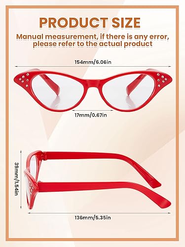 Vista 3 de Dunzy 10 Pairs Cat Eye Rhinestone Glasses Retro 50s 60s Old Lady Glasses Carnival Sock Hop Party Decorations