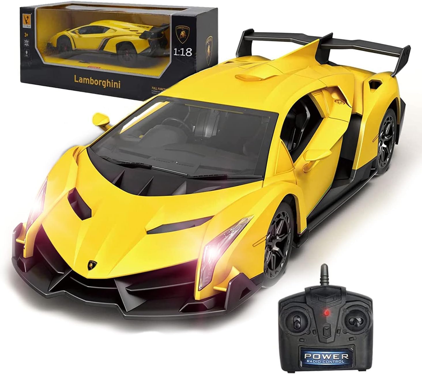 LAFALA Remote Control Car RC Cars Racing Car 1:18 Licensed Toy RC Car Compatible with Lamborghini Model Vehicle for Boys 6,7,8 Years Old, Yellow
