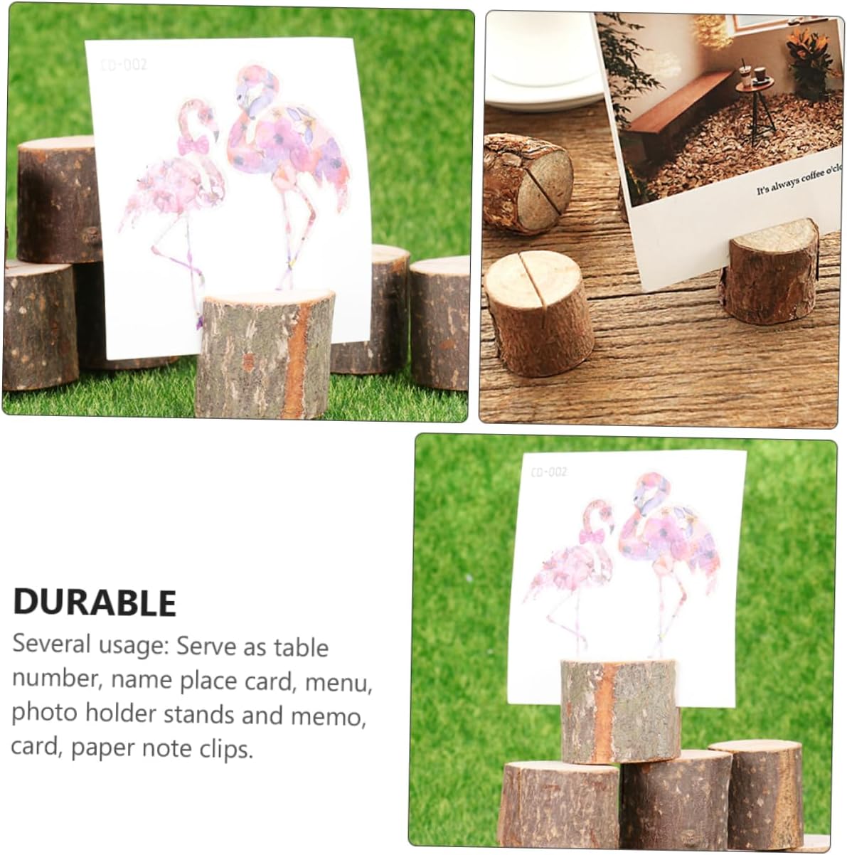 1Set Wooden Stump Memo Clip Holders Rustic Photo Holders with Cards for Weddings Parties and Events Decorative Table Number and Name Place Card Holders