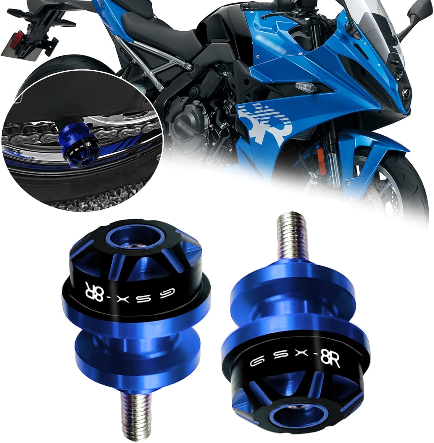 FOR GSX-8R GSX8R GSX 8R 2025 CNC Aluminum Alloy 8MM Swingarm Spools Slider Stand Screw gsx-8r 2023-2026 Motorcycle Accessories (Blue)