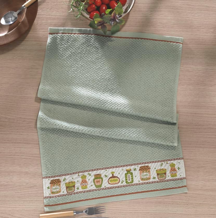 Pack of 6 Kitchen Towels, 100% Cotton, Spices Pattern, 45 x 70 inches