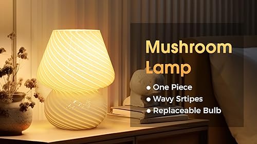 Miniatura 7 de Lámpara de mesa de cristal, diseño de hongos estilo vintage de Murano, bombilla cálida reemplazable de 9 W incluida, lámpara de escritorio perfecta