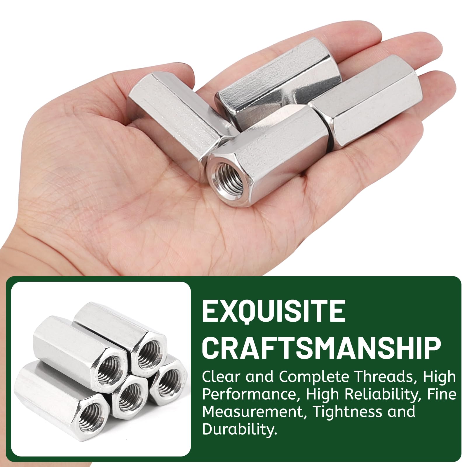 LALAGO 10 Stück M12 x 40mm Edelstahl Verbindungsmuttern Langmuttern aus VA V2A A2, Einschraubmutter Verbindungsmuffen Sechskant, Quermutterbolzen Gewindehülsen Distanzmuffen Langmuttern