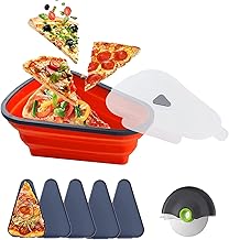PUPPYCUTE Pizza Storage Container, Expandable & Collapsible, Pizza Slice Storage Container with 5 Microwavable Serving Trays, Perfect Reusable Silicone Pizza Storage Container, BPA Free, Microwave & Dishwasher Safe 1pcs(red)