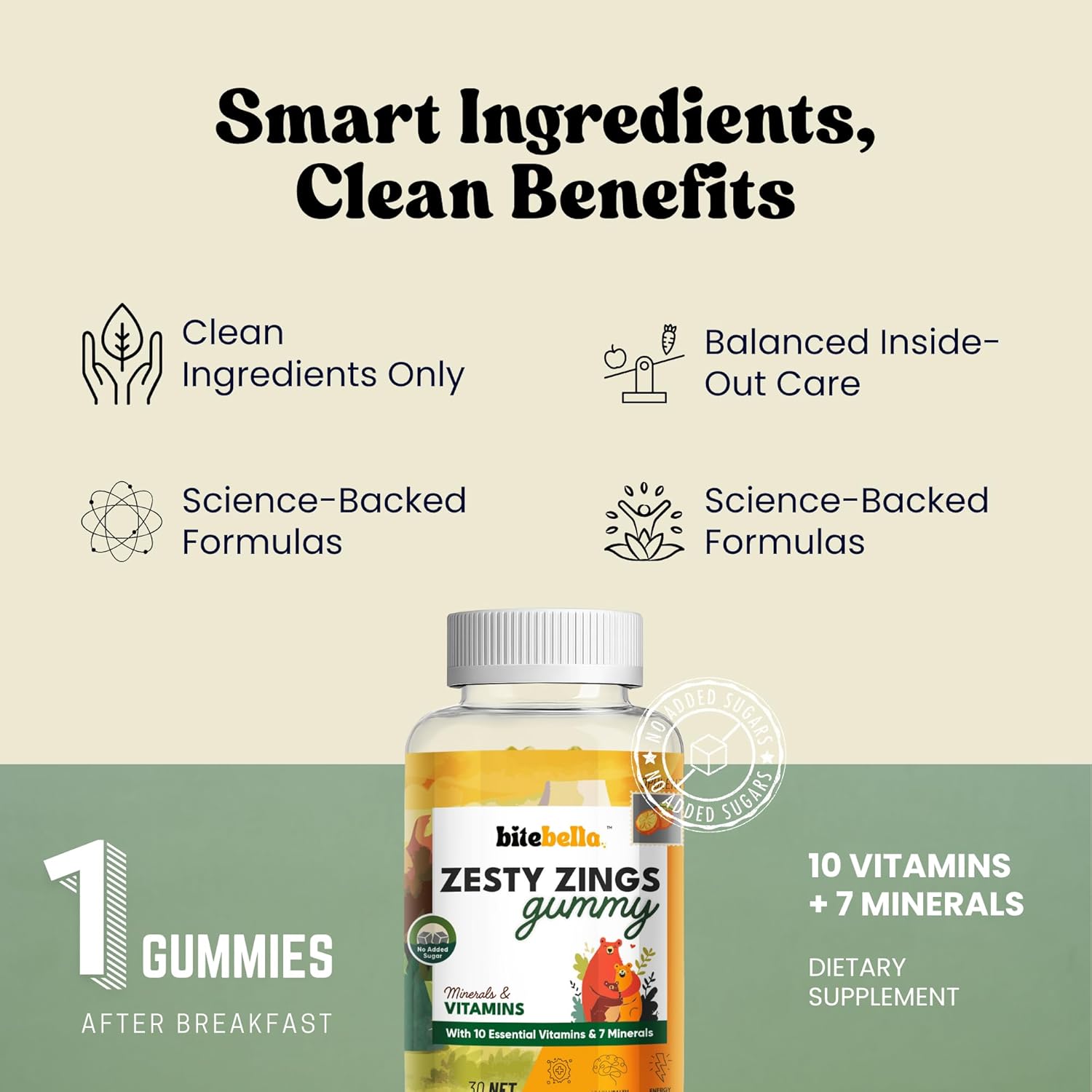 Bitebella's Zesty Zings Multivitamin Gumis | Vitamin A, C, E, D&B-Complex | With zinc, iodine, innocent and boron. Increases energy and stamina, improves immunity and skin health. 60 inguinals (pack of 2) Bitebella's Zesty Zings Multivitamin Gumis | Vitamin A, C, E, D&B-Complex | With zinc, iodine, innocent and boron. Increases energy and stamina, improves immunity and skin health. 60 inguinals (pack of 2)