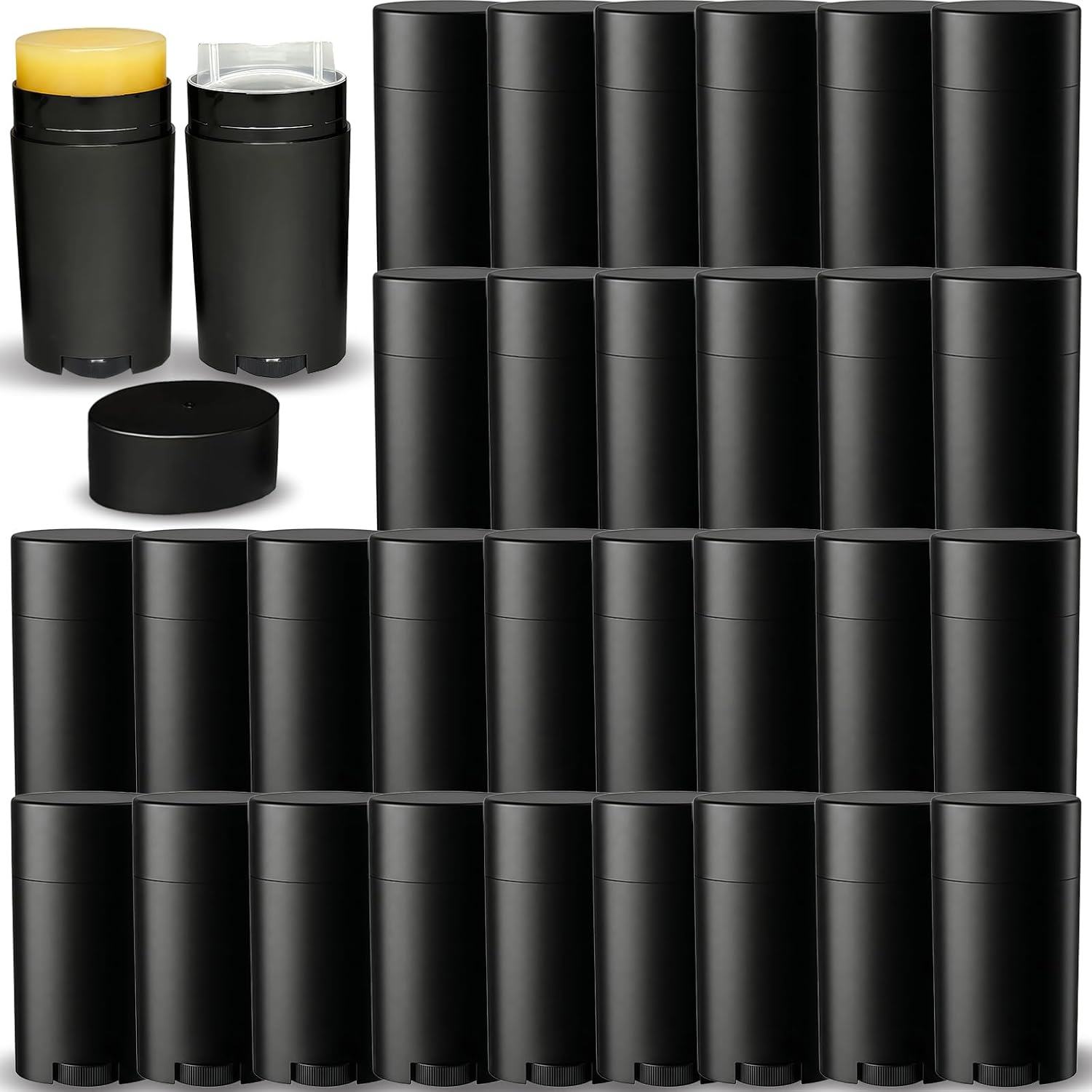 30 Pcs Empty Deodorant Containers, 75ml 2.5oz Black Oval Twist-Up Tubes for Homemade Deodorant, Solid Lotion Bars and Shaving Soap Stick, Bottom Filling Refillable Plastic Containers for DIY Cosmetics