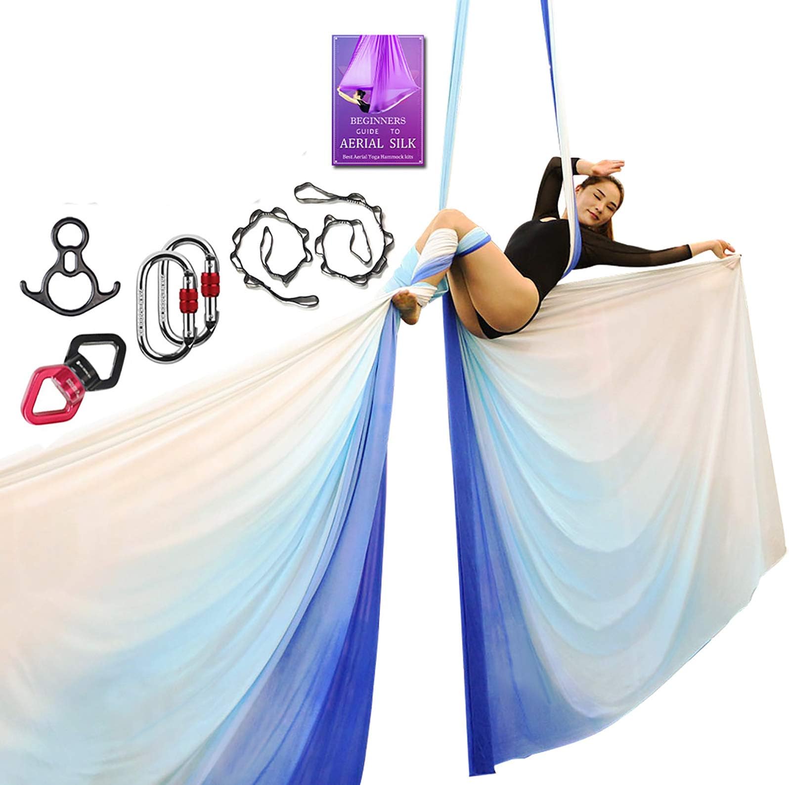 Aerial Silks Deluxe Equipment Set for Aerial Yoga,11 yards Aerial Yoga Hammock Swing for Aerial Acrobatic,Circus Arts, Aerial Dance(L:10m W:2.8m)