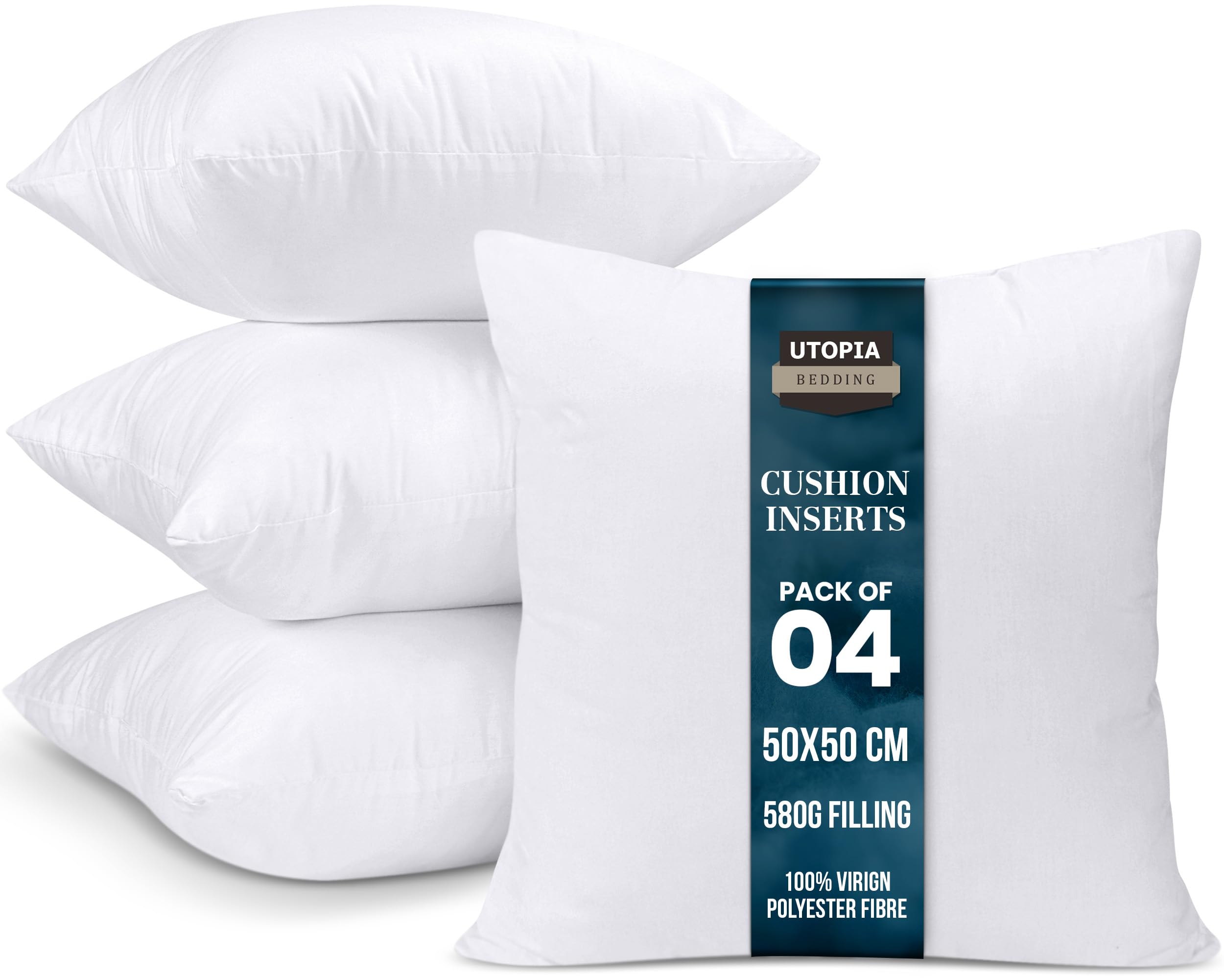 Utopia Bedding Cushion Inserts (Pack of 4) – 50x50 cm (20x20 inch) Hollowfibre Inner Pads for Sofa or Bed – White Cushion Fillers Thorw Pillow