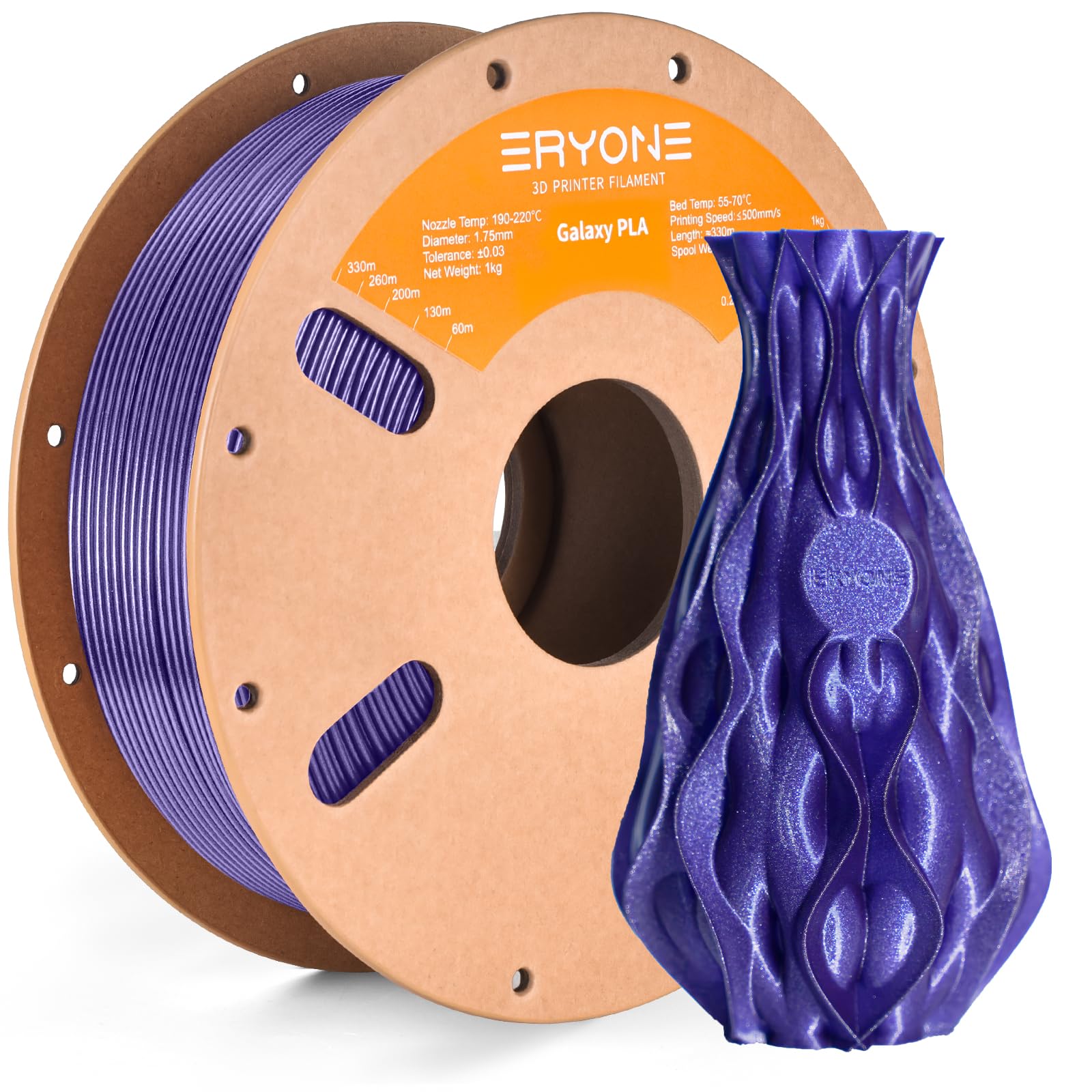 ERYONE Galaxy PLA 3D Printer Filament, Sparkle Glitter PLA, 1.75mm +/-0.03mm, 1kg(2.2LBS)/Spool, Christmas Filament, Galaxy Purple