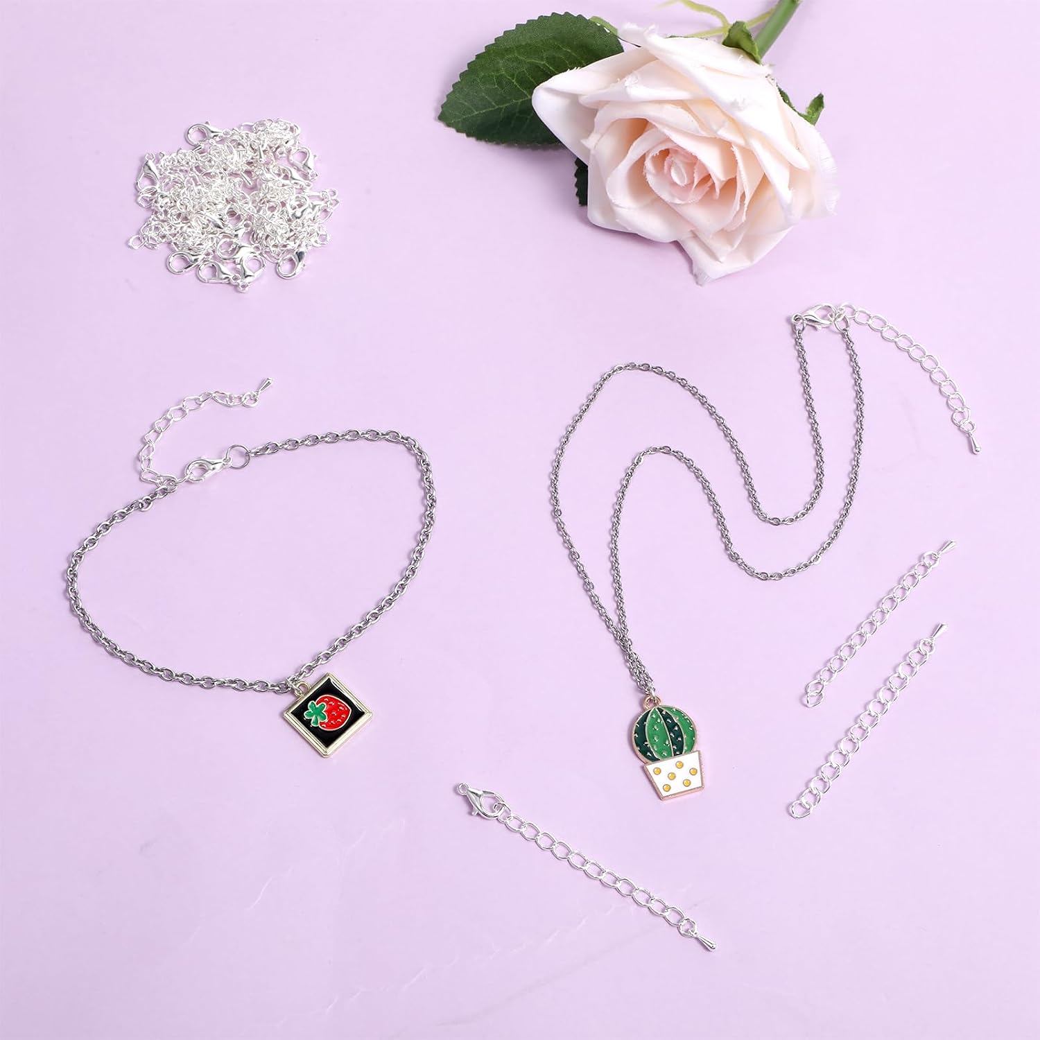 50 Pcs Necklace Bracelet Extender Silver Chain Extension Necklace Extenders Tail Extender Chain for Women Jewelry Making with Durable Lobster Claw