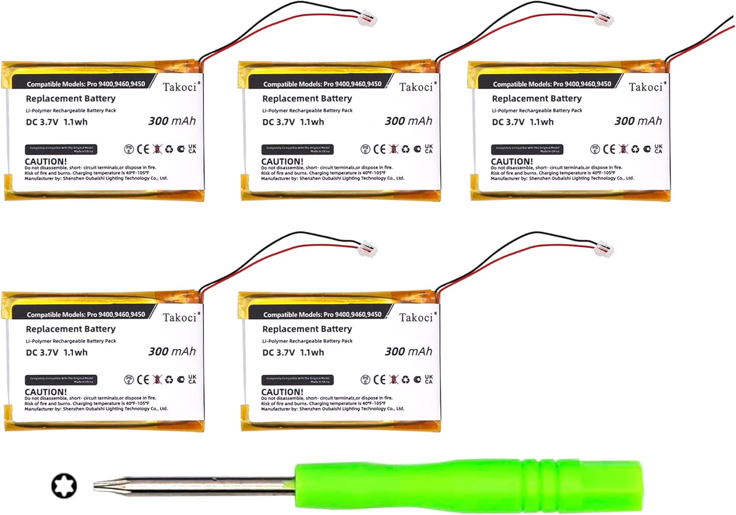 5 Pack Replacement Battery for Jabra Pro 9400 Series Wireless Headset,fits Part Number 14192-00 AHB412434PJ 3.7V 300mAh
