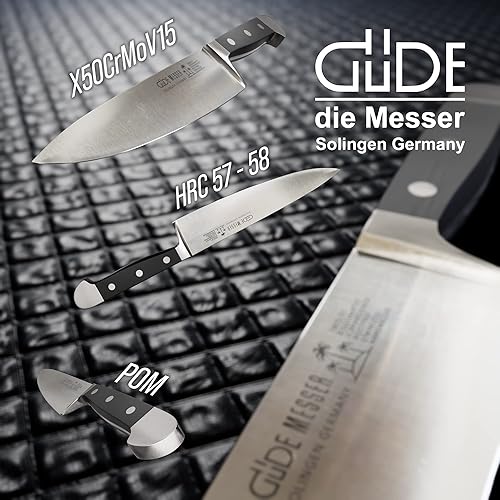 Miniatura 3 de Güde Alpha Series Cuchillo de chef forjado a mano/afilado con mango Hostaform negro de 8 pulgadas, fabricado en Solingen, Alemania desde 1910