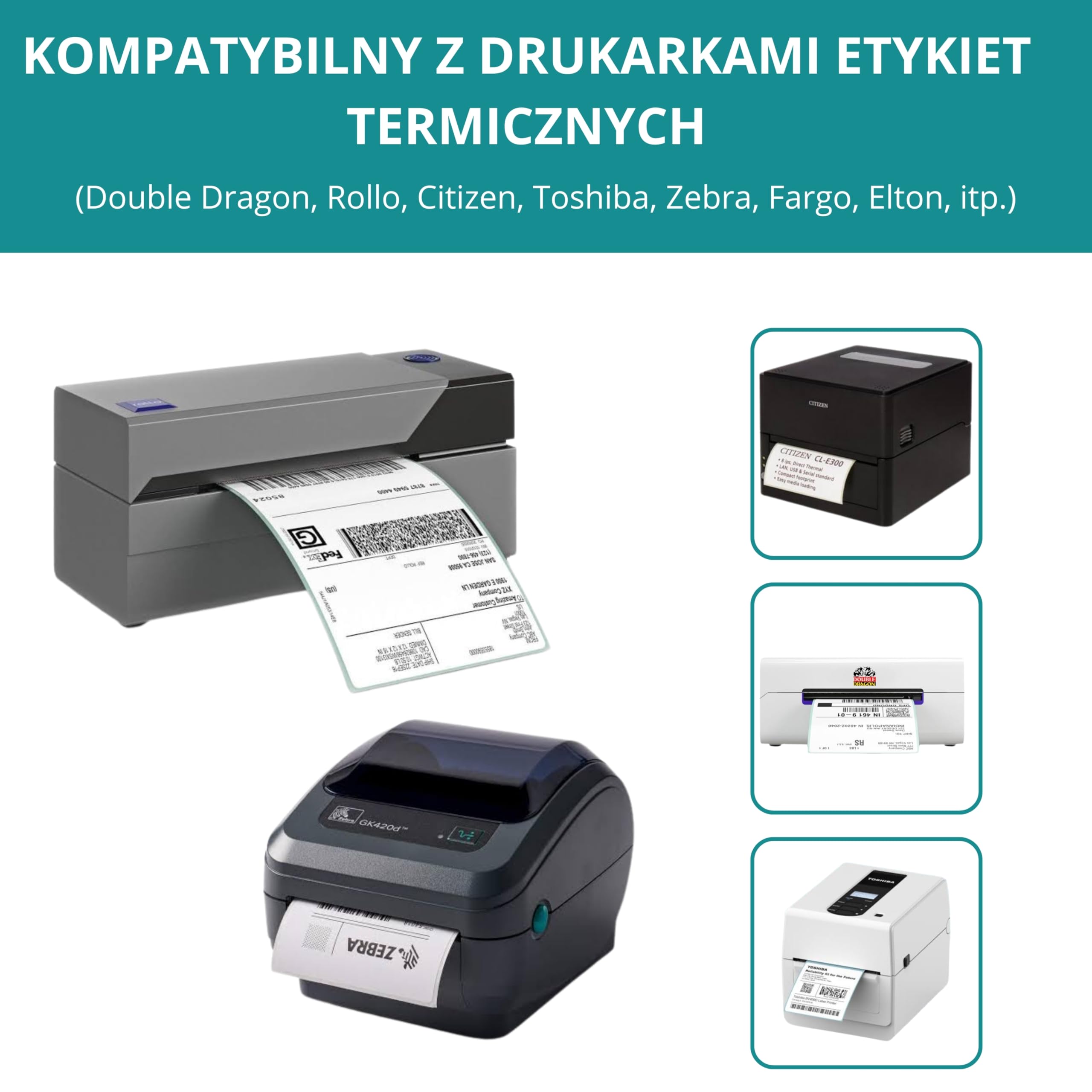 Double Dragon, 5 Rolek, 1.250 Premium Powlekanych Etykiet Termicznych Direct, 100x150mm (4” x 6”), Samoprzylepne, MUNBYN, Rollo, TSC, Toshiba, Citizen, Drukarka Etykiet Termicznych Direct