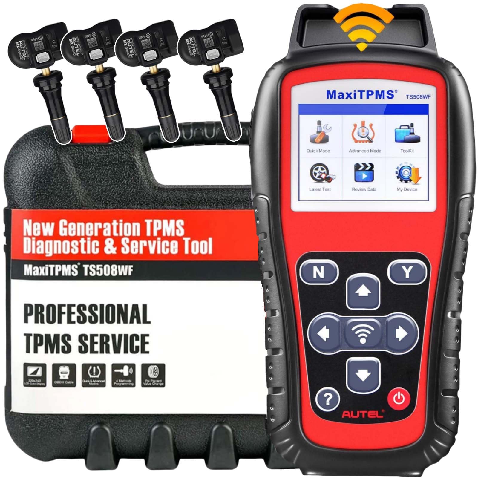 MaxiTPMS TS508WF Complete with 4 pcs Duel Frequency Rubber MX Sensor, MX Sensor Programming TPMS Diagnostic OBD Relearn Activate Read Copy TPMS Sensor Read/Clear TPMS DTCs, Better TS501 Pro
