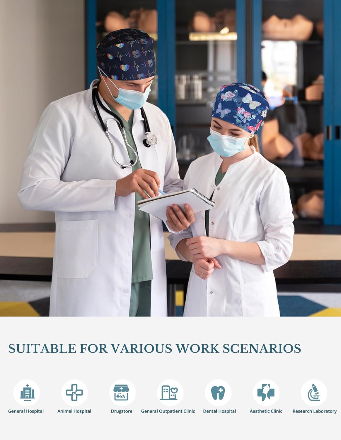 EKG Heartbeat Double-Sided Printed Scrub Caps for Men and Women with Buttons, Adjustable Helps Reduce Static Buildup Medical Hats, Classic and Breathable Surgical Caps with Sweatband for Long Hours - Image 7