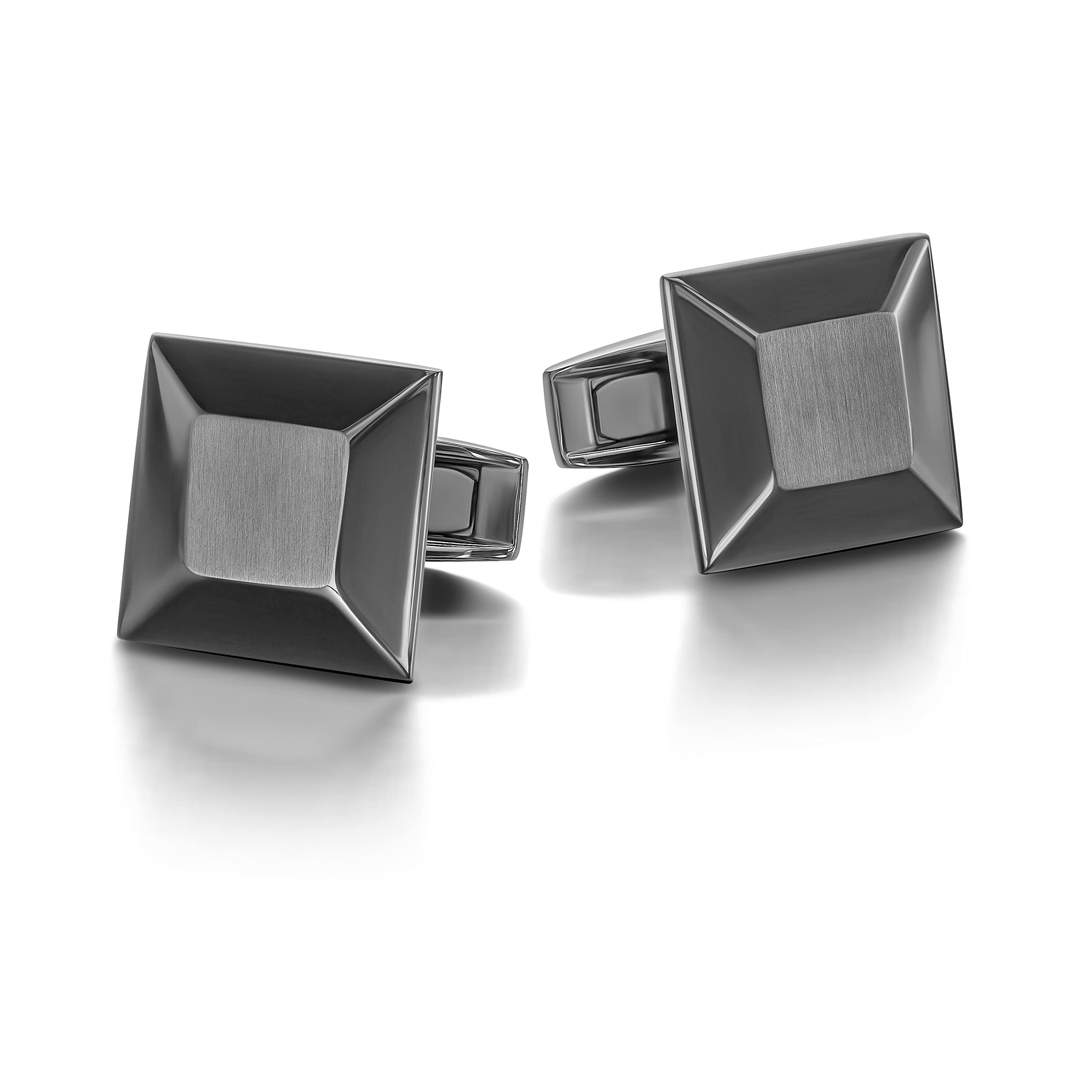 Colibri Zephyr Manschettenknöpfe für Herren – polierter Gunmetal/Stahl – Designer-Manschettenknöpfe mit drehbarem Walschwanz-Verschluss – Geschenkbox