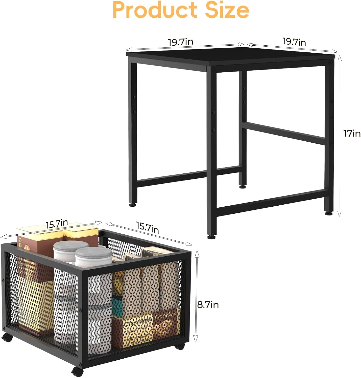 FAHKNS Mini Fridge Stand 19.7 Inch Square Mobile Mini Fridge Cart with Storage Drawer Basket Heavy Duty Fridge Cart, Large Capacity Storage Beverage Refrigerator Table, Black