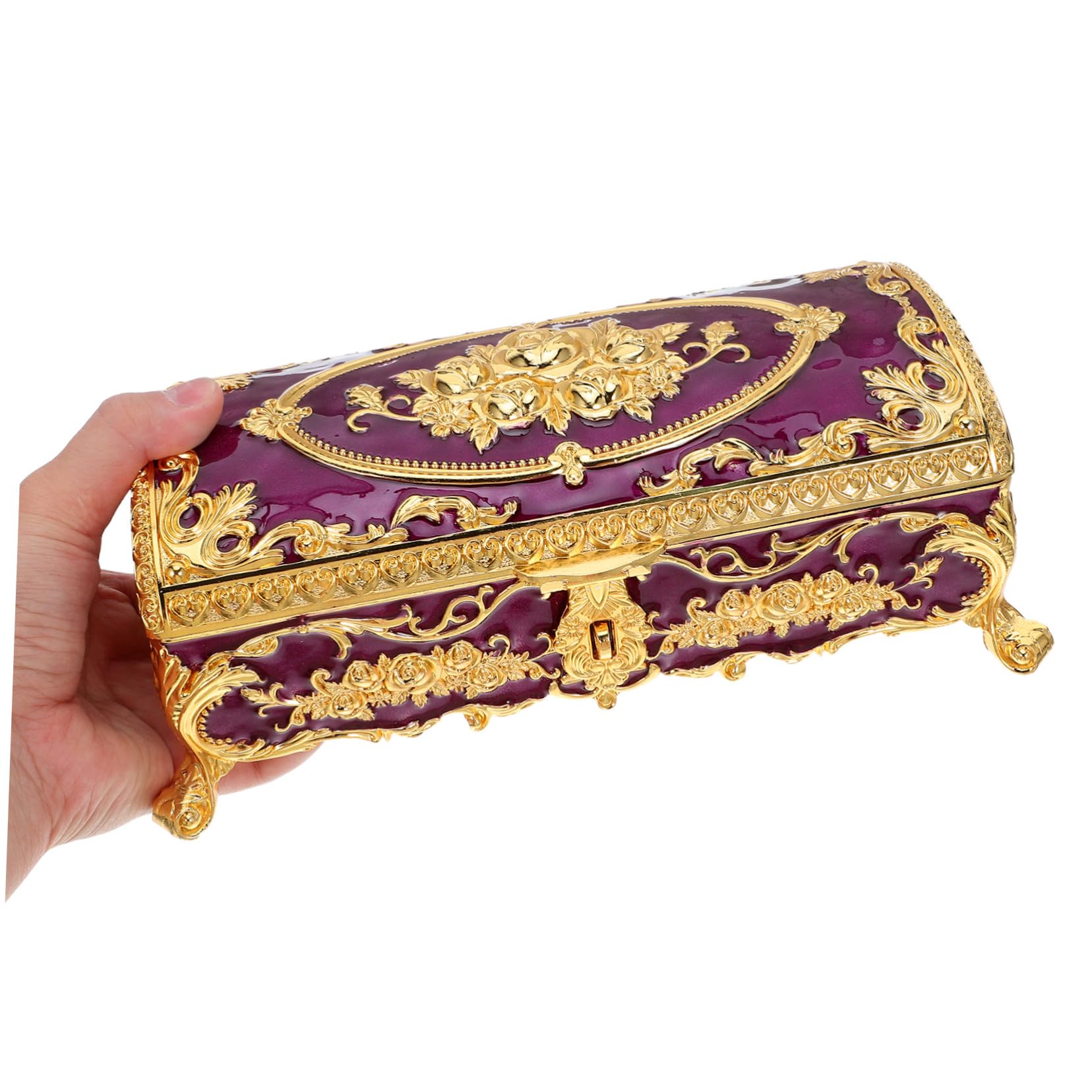 Schmuckkästchen Aufbewahrungsbox für Damen aus Legierung Vintage als Dekorative Schmuckschatulle Kompakte und Vielseitige in Violett Elegantes Retro Design für Zuhause