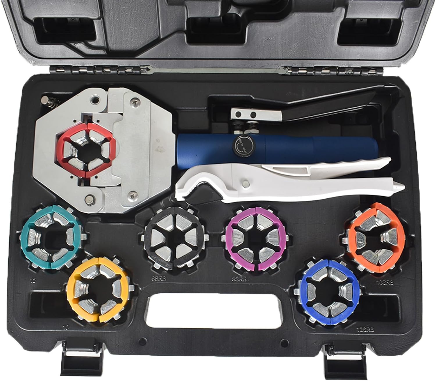 waltyotur Hydraulic A/C Hose Crimper Hydra-Krimp Crimping Tool Handheld Hydraulic Clamp A/C Set with 7 Pairs of Dies for Barbed and Beaded Hose Fittings IG-71500