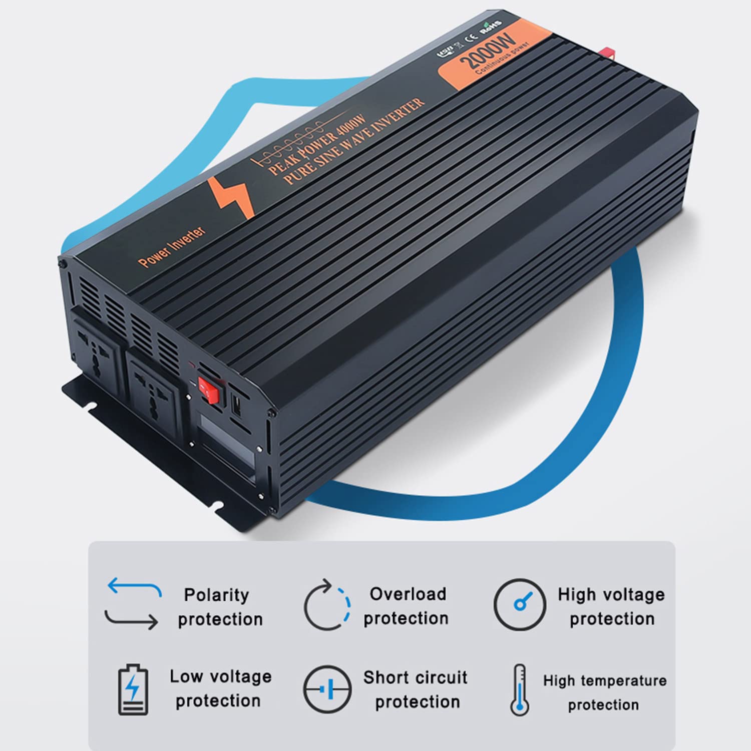 1000W 1500W 2000W 3000W 3500W konwerter napięcia czysta fala sinusoidalna falownik samochodowy DC 12V 24V 48V do AC 230V przetwornica mocy konwerter czysta fala sinusoidalna,2000W-48V