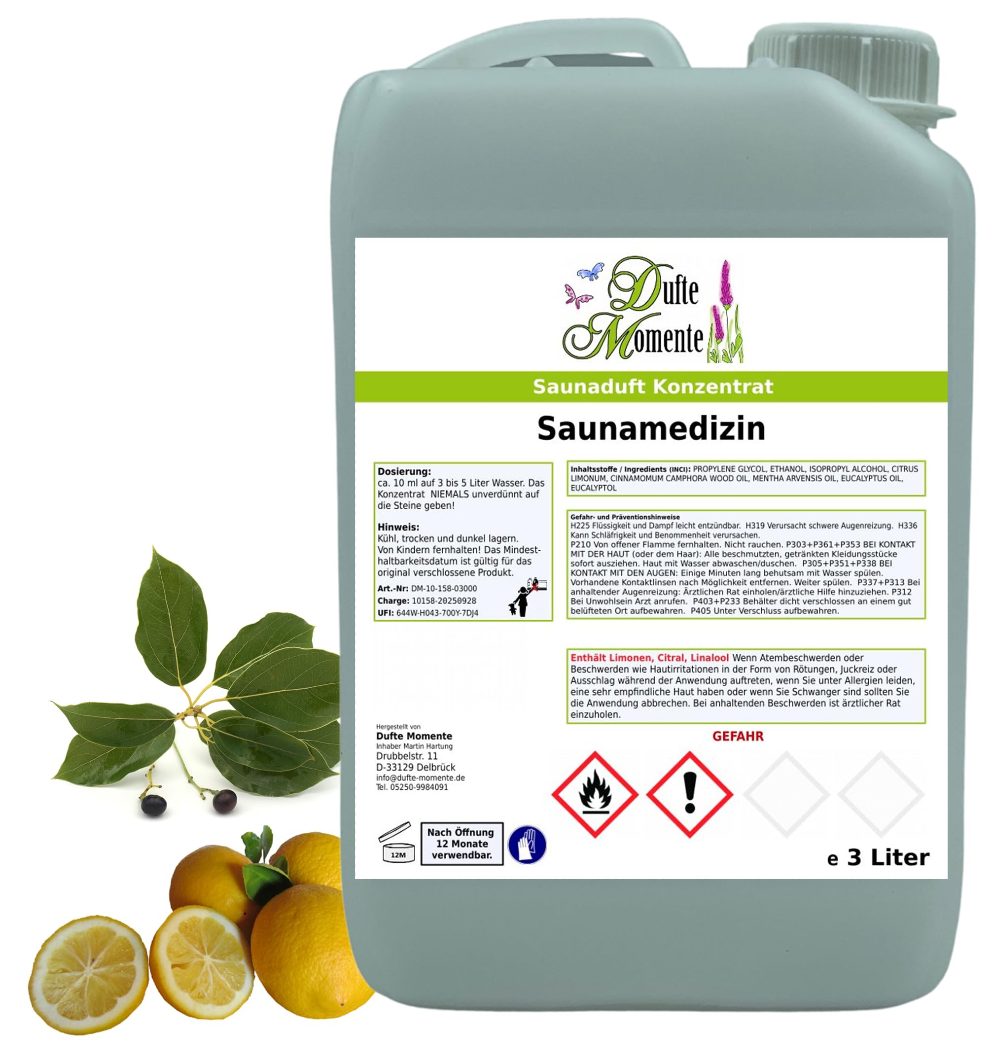 Dufte Momente Saunaaufguss-Konzentrat Lemongras – 3 Liter – frisch & belebend – konzentriert & ergiebig – zertifizierte Profi-Qualität – vegan & Made in Germany