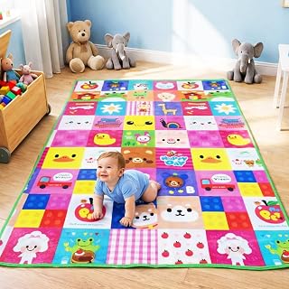 Rugana Waterproof Baby Playmat Large 4x6 Ft, Reversible Colourful Educational Design with Animals and Alphabet, Soft Cushi... Price In India