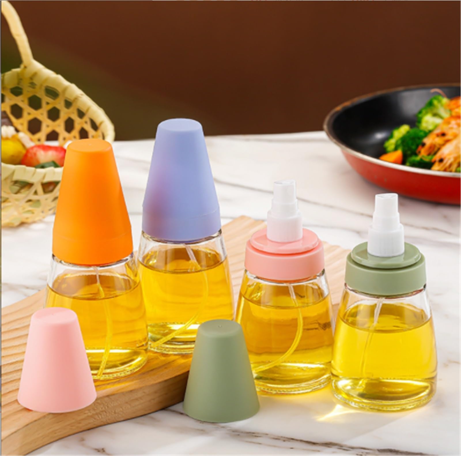 Ölflasche Oil Dispenser Glas Push Öl Sprayer Mit Deckel Ist Geeignet for Salate Grillen Backen Ölspray Airfryer(Pink)